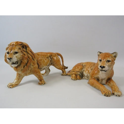 15 - Carl Scheidig Porcelain Lion and Lioness figurines, The Lion measures 4 1/4