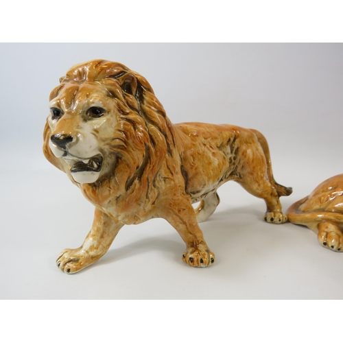 15 - Carl Scheidig Porcelain Lion and Lioness figurines, The Lion measures 4 1/4