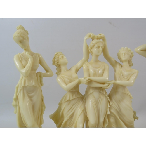 20 - 3 Greek resin figurines including the three graces the tallest measures 9 3/4