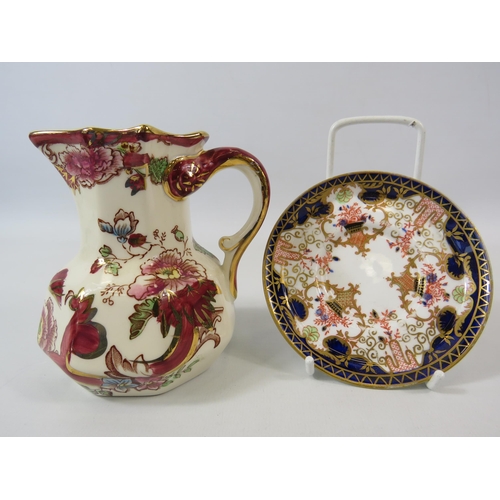 23 - Small Masons Mandalay red jug and a Royal Crown Derby saucer in the 3788 pattern.