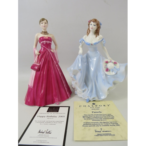 27 - Royal Doulton Pretty ladies Happy Birthday 2005 figurine HN4722 and Coalport Pamela figurine. The ta... 