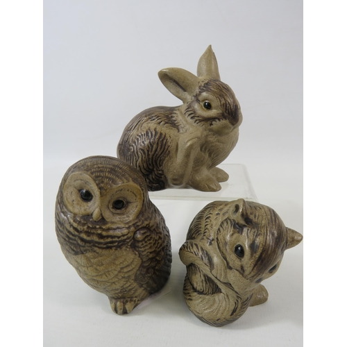 3 - 3 Poole pottery animal figurines, Owl, Rabbit and squirrel. The tallest measures 3 3/4