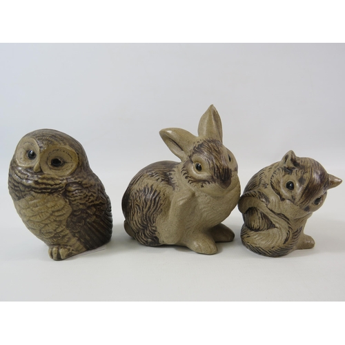 3 - 3 Poole pottery animal figurines, Owl, Rabbit and squirrel. The tallest measures 3 3/4