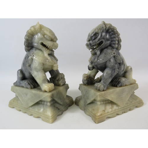 36 - Pair of Carved Soapstone oriental Temple or Foo dogs, approx 7 3/4