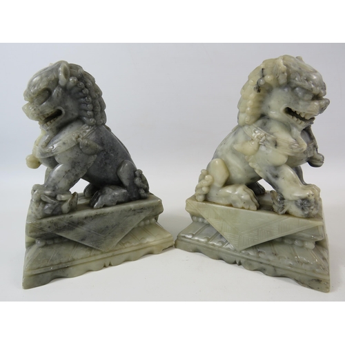 36 - Pair of Carved Soapstone oriental Temple or Foo dogs, approx 7 3/4