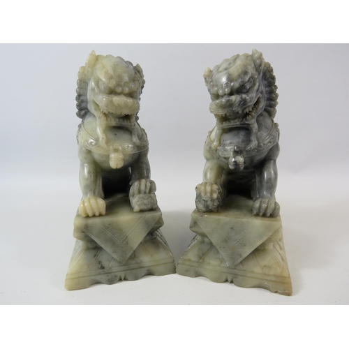 36 - Pair of Carved Soapstone oriental Temple or Foo dogs, approx 7 3/4