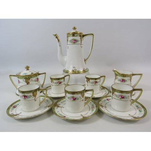 41 - Noritake Part coffee set hand painted and gilt design.