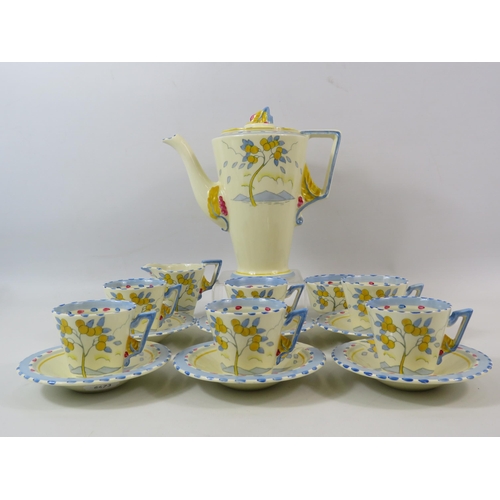 42 - Art Deco Burleigh ware Zenith coffee set in the Lemon tree design. 15 pieces in total.