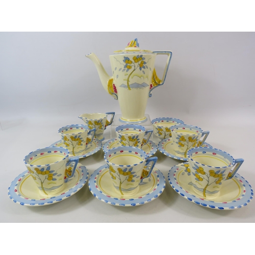 42 - Art Deco Burleigh ware Zenith coffee set in the Lemon tree design. 15 pieces in total.