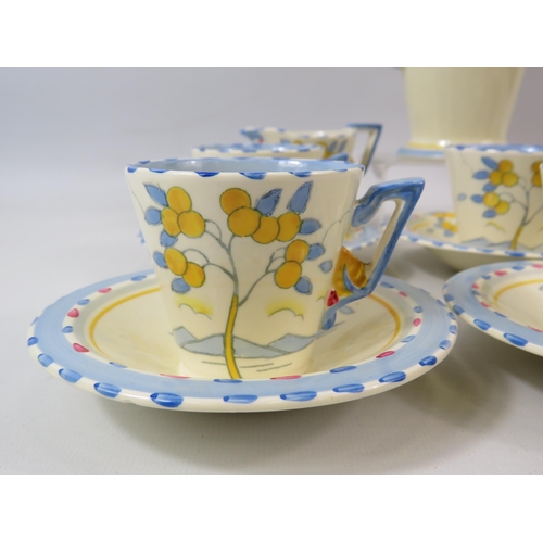 42 - Art Deco Burleigh ware Zenith coffee set in the Lemon tree design. 15 pieces in total.