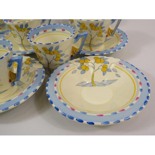 42 - Art Deco Burleigh ware Zenith coffee set in the Lemon tree design. 15 pieces in total.