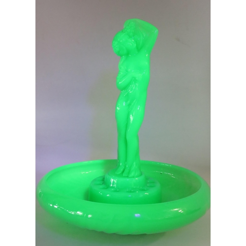 45 - Jobling art deco Uranium Jadeite glass nude lady figurine & bowl. 11