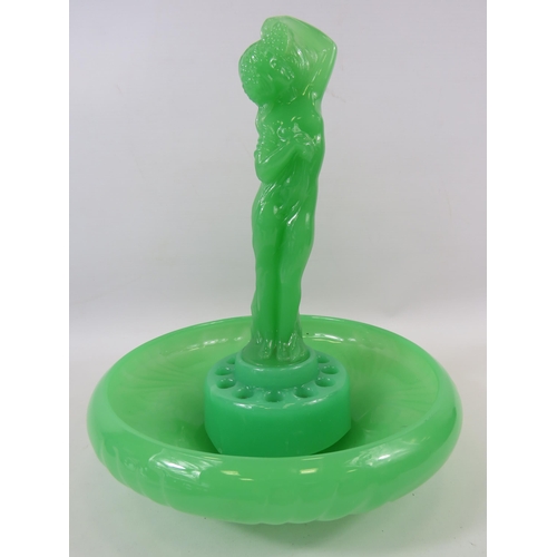 45 - Jobling art deco Uranium Jadeite glass nude lady figurine & bowl. 11