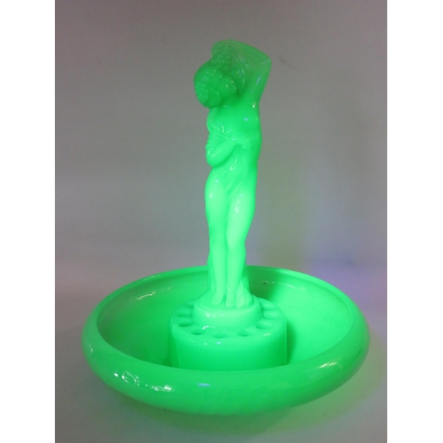 45 - Jobling art deco Uranium Jadeite glass nude lady figurine & bowl. 11