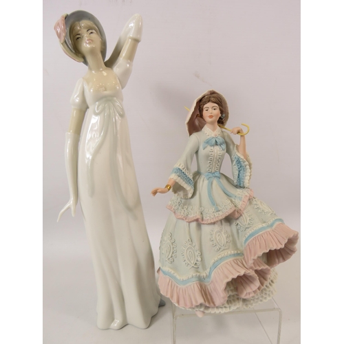 47 - Wedgwood Royal flower show limited edition figurine plus a lladro style figurine. The tallest been 1... 