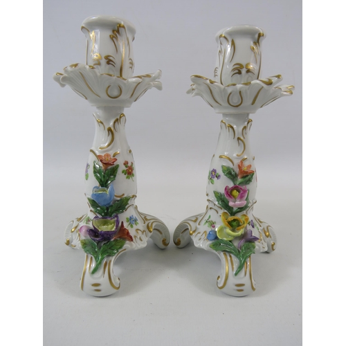 49 - Pair of Carl thieme Dresden porcelain candlesticks approx 6 3/4