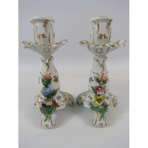 49 - Pair of Carl thieme Dresden porcelain candlesticks approx 6 3/4