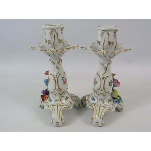 49 - Pair of Carl thieme Dresden porcelain candlesticks approx 6 3/4