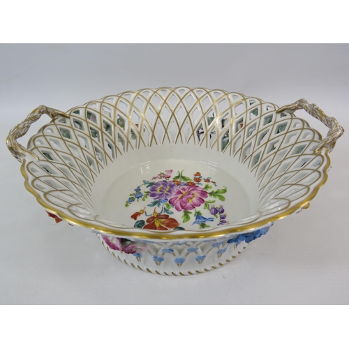 50 - Carl Thieme Dresden porcelain bowl with applied handpainted flowers. Approx 4