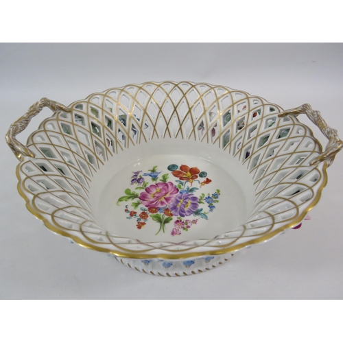 50 - Carl Thieme Dresden porcelain bowl with applied handpainted flowers. Approx 4