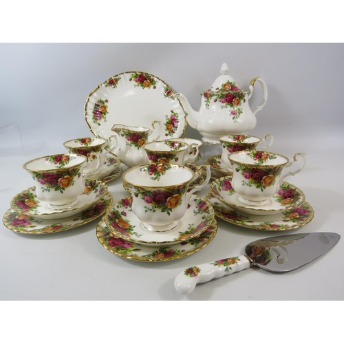 52 - Royal Albert Old Country Roses teaset, cake plate and cake slice. 23 in Total.