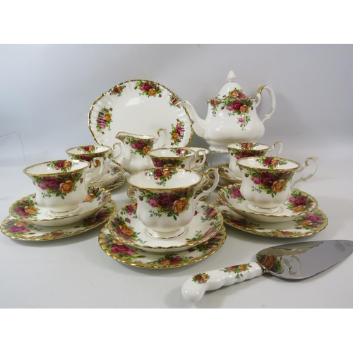 52 - Royal Albert Old Country Roses teaset, cake plate and cake slice. 23 in Total.