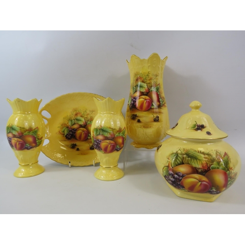 53 - 5 Pieces of Aynsley Orchard Gold pattern china, Vases and lidded jars.