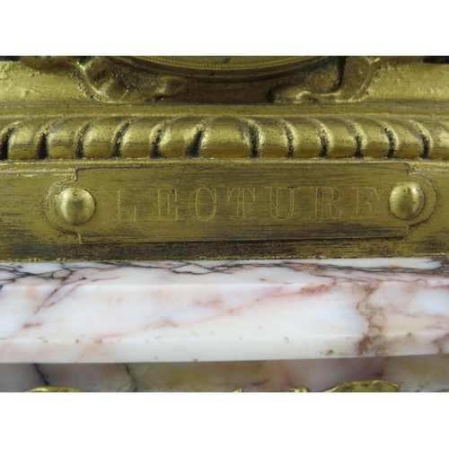 76 - Antique French Societe Clusienne Gilt bronze figural mantle clock on a marble base in working condit... 