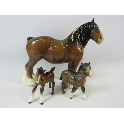 82 - Beswick 818 shire mare plus 2 Beswick Foals.