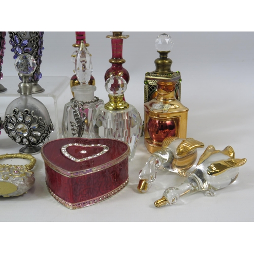 98 - Large selection of Perfume bottles, enamel trinket boxes etc.