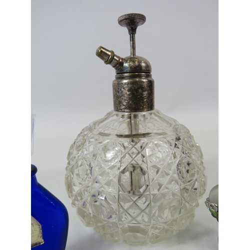 108 - Vintage glass perfume atomoiser bottle plus two smaller bottles.