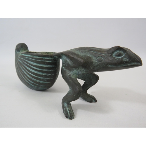 109 - A Bronze frog pulling a sea shell approx 6.5