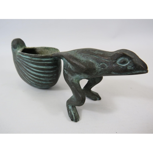 109 - A Bronze frog pulling a sea shell approx 6.5