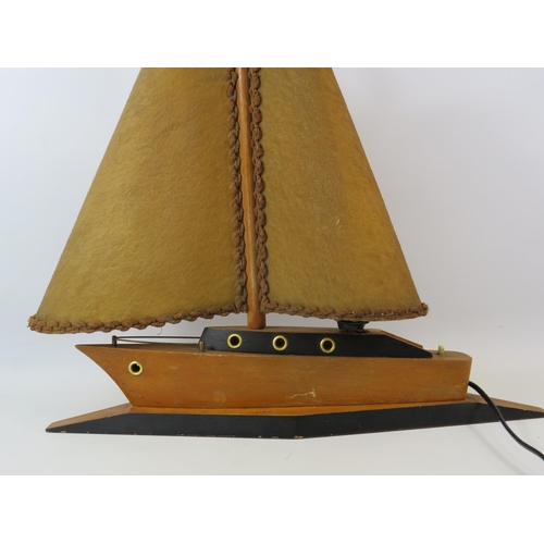 133 - Vintage wooden boat table lamp with Hide sails, in working condition 20