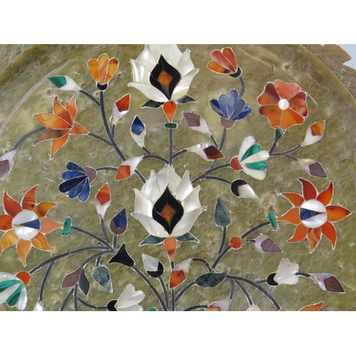 140 - Pietra Dura Style inlay mosaic semi precious stone plate, approx 8 3/4