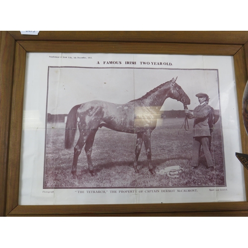 149 - Mixed lot including a wooden world globe, framed race horse picture and a carved wood photo frame.