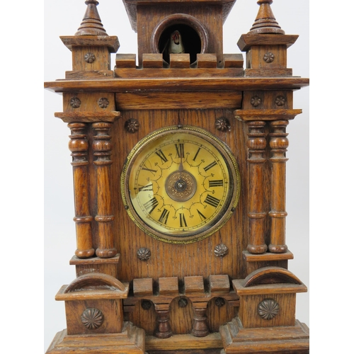 156 - Carved wooden possibly german mantle clock , approx 14