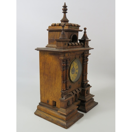 156 - Carved wooden possibly german mantle clock , approx 14