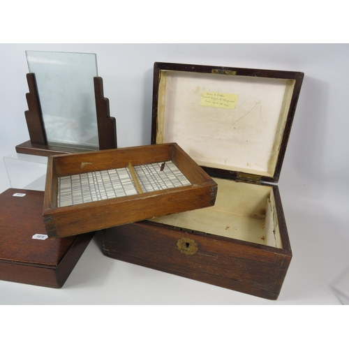 172 - Vintage oak storage box, cigar box and art deco picture frame.