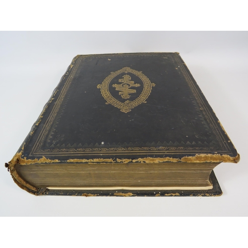 177 - Large leather bound Self interpreting bible, Damage to the cover.