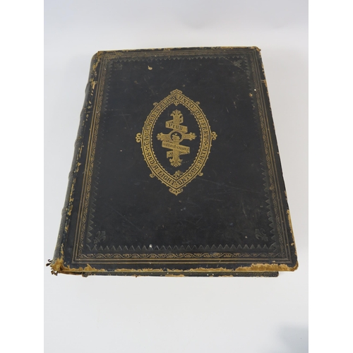 177 - Large leather bound Self interpreting bible, Damage to the cover.