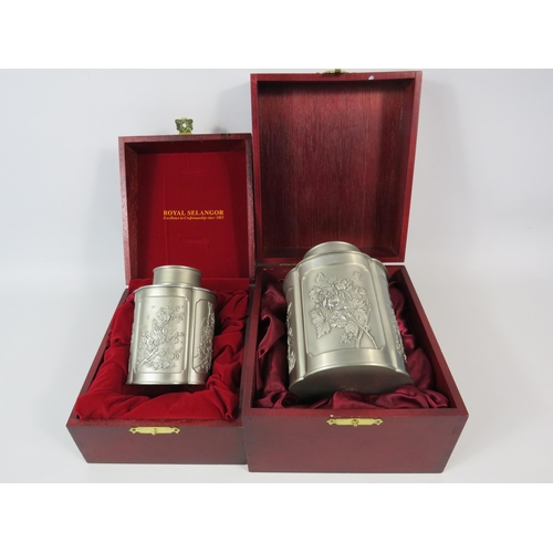 178 - 2 Royal Selingor pewter tea caddys with presentation boxes.