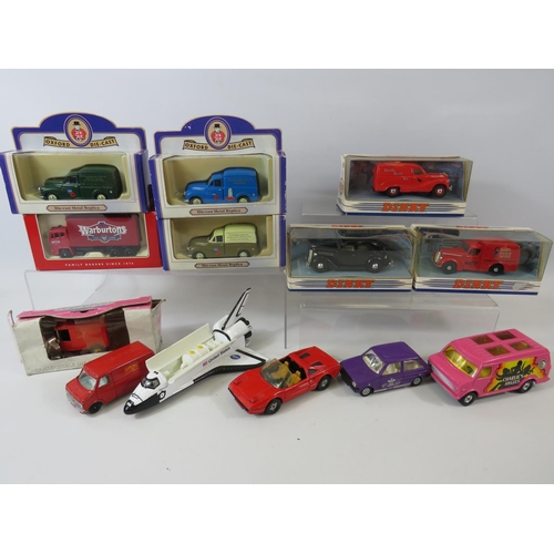 1605 - Mixed lot of Die Cast metal cars, Three by Dinky, Oxford and unboxed playworn Corgi models. See phot... 