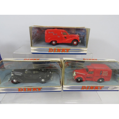 1605 - Mixed lot of Die Cast metal cars, Three by Dinky, Oxford and unboxed playworn Corgi models. See phot... 