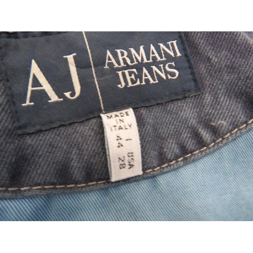 1882 - Vintage Mens Armani Jeans long denim jacket, size 34.