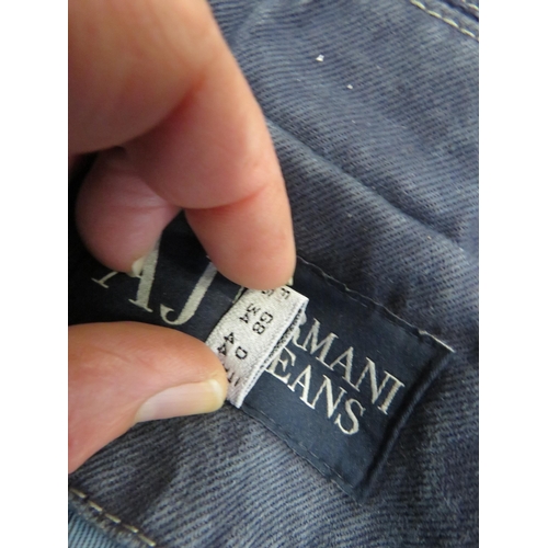 1882 - Vintage Mens Armani Jeans long denim jacket, size 34.