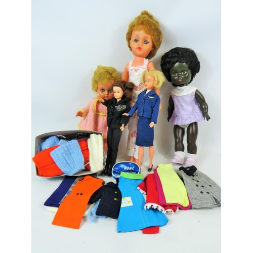 1744 - Selection of Retro plastic dolls to include Tressie and Barbie with clothes .  See photos.