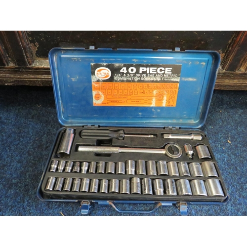 1967 - Socket set in metal tin 1/4 inch drive. Plus spanners.  See photos.   S2