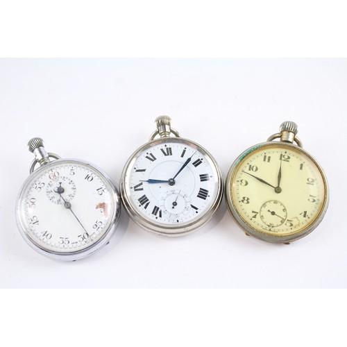 18 - Gents Vintage Enamel Dial POCKET & STOP WATCHES Hand-wind WORKING x 3     404327