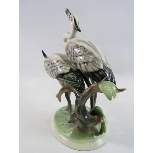 130 - Austrian Keramos figurine of two Herons, approx 9